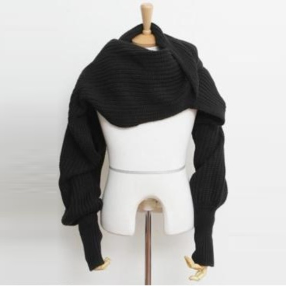 Unisex Warm Knit Scarf Sweater Shawl w/ Sleeves - Picture 2 of 7